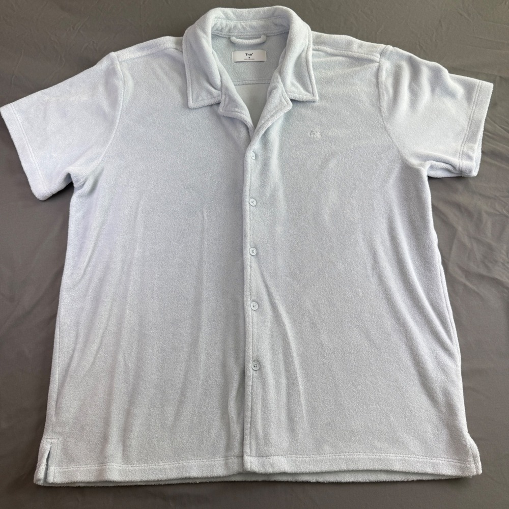 Aritizia Tna Terry Cloth Button Up Shirt‎ Mens Medium Light Blue TFX3-2238-21